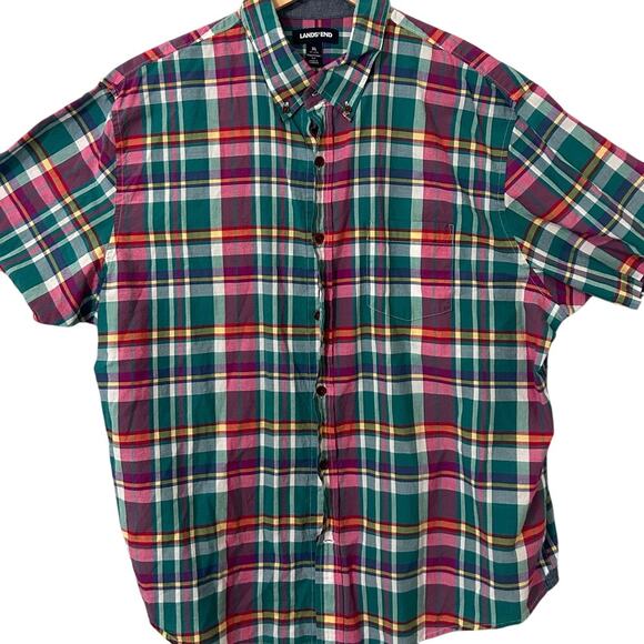 Lands' End Other - Lands’ End Madras Plaid Short Sleeve Button Shirt XL 17-17.5 100 Cotton Classic